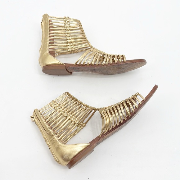 Sigerson Morrison Kelma Leather Gladiator Sandals Gold Flats size 6.5 - Picture 8 of 12
